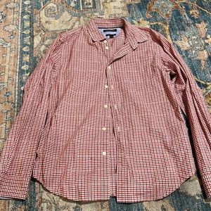 Mens Medium Button Down Red Checkered